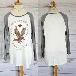 Harley-Davidson Riding Bikes Raising Hell Long Sleeve Cream Rhinestone Top Sz 1X